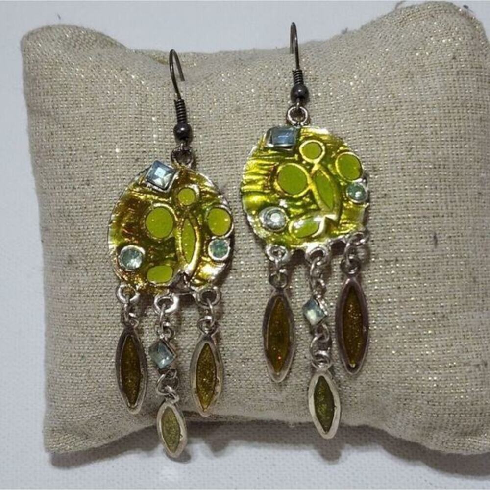 Chico's green, Blue, and Yellow dangle chandelier earrings